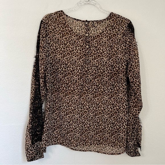 Kardashian Leopard Print Lace Semi Sheer Long Sleeve Blouse Size XL - Picture 5 of 8